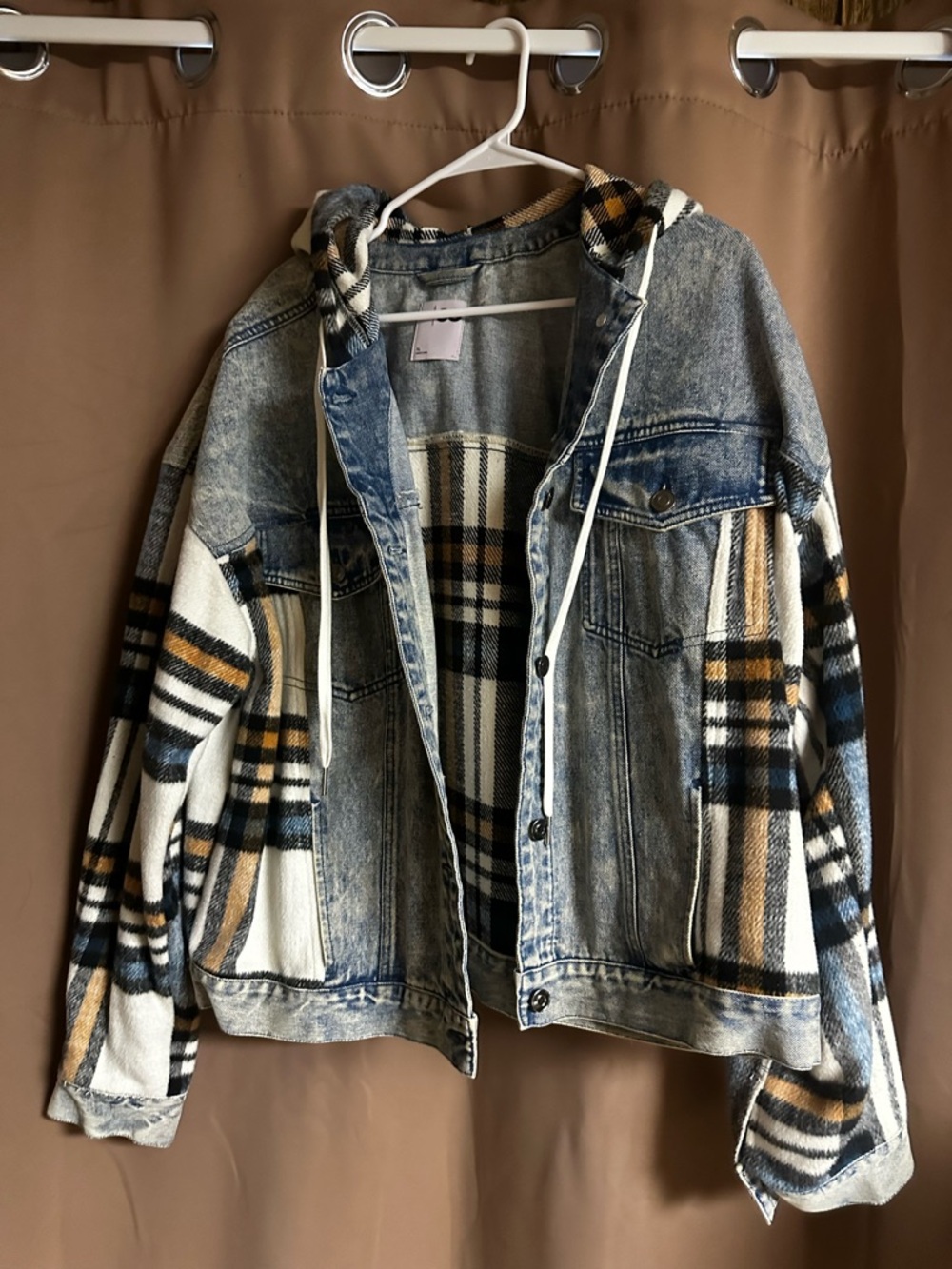 SO Washed Blue Denim Jacket with Plaid Trim